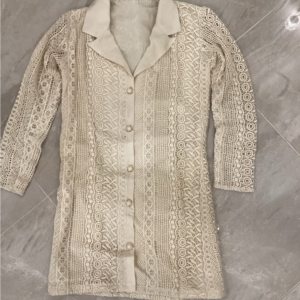 Cream Lace Button-Up Cardigan